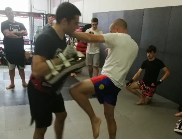 Muay Thai pad work at the Mat Academy